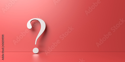 White question marks on red background with empty copy space on right side. 3D Rendering