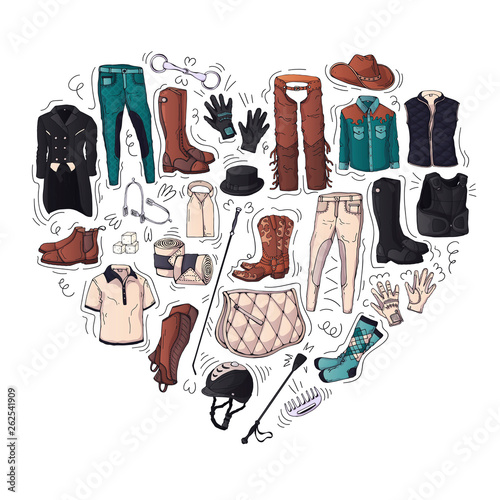 Vector illustrations on the equestrian equipment theme.