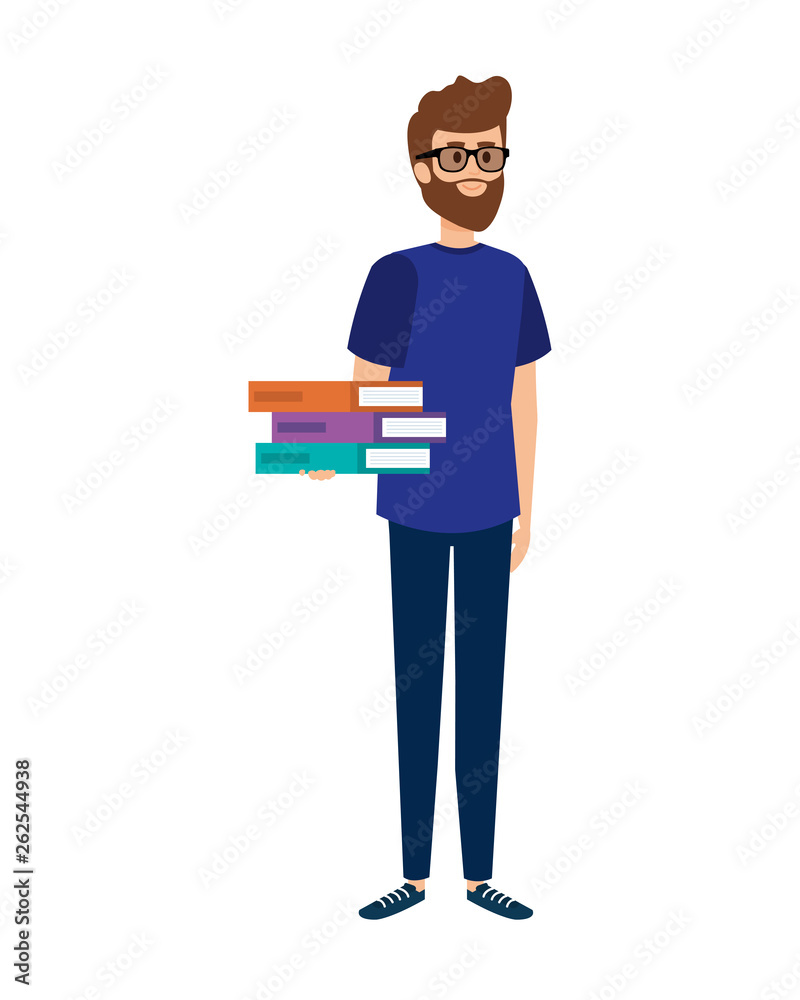 young teacher with books character young teacher with books character