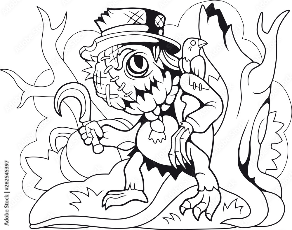 Fototapeta premium cartoon cute monster scarecrow coloring book funny illustration