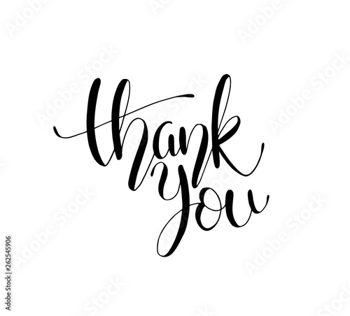 Thank you text, handwritten. Calligraphy lettering Vector illustration 