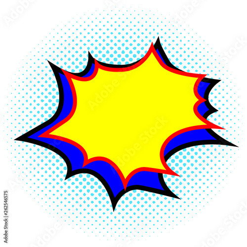 Empty template yellow and blue explosion, speech bubble. Cartoon comic style. Pop art. Vector