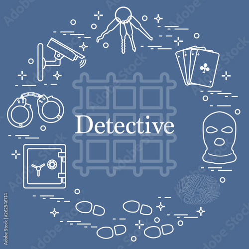 Criminal and detective elements. Crime, law and justice vector icons.