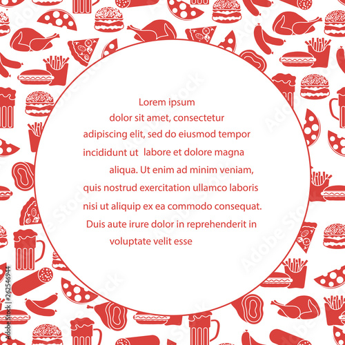 Beer, different types of food and fast food.