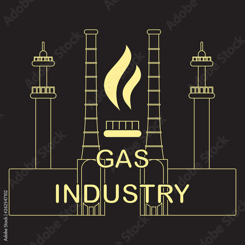 Gas processing plant.Gas burner with flame.