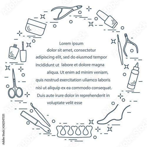 Silhouette of manicure and pedicure tools and products for beauty and care.