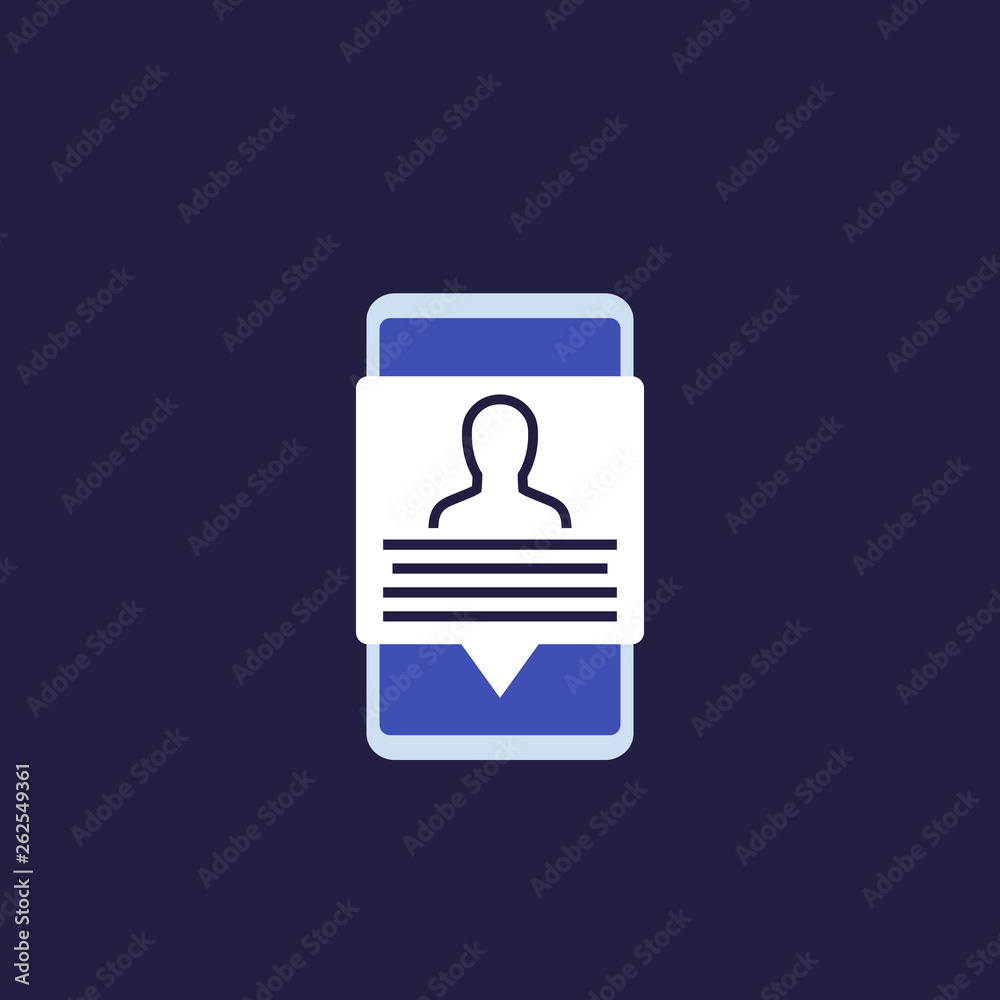 account info, personal data in smartphone, vector icon account info, personal data in smartphone, vector icon