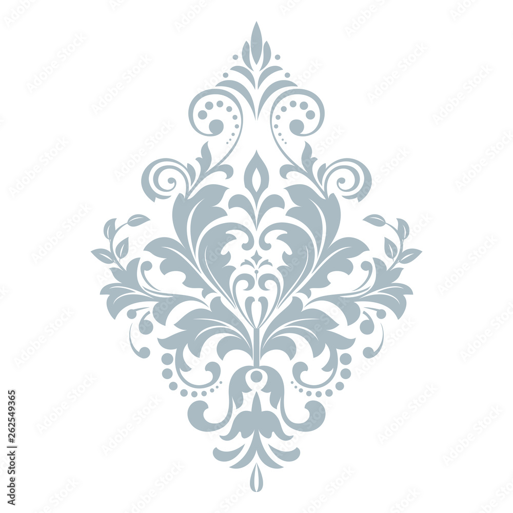 Damask graphic ornament. Floral design element. Blue vector pattern