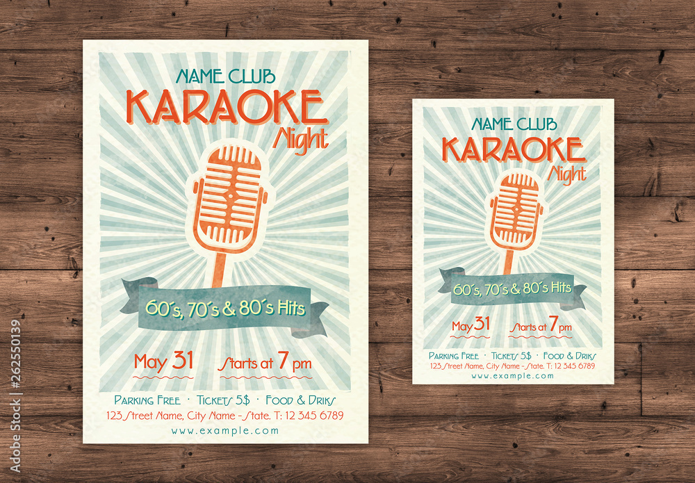 Karaoke Open Mic Poster with Orange and Blue Print Elements Stock