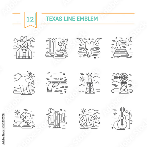 Vector Texas black and white outline icons isolated