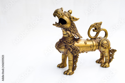 Iron statue of oriental dragon in white isolated background