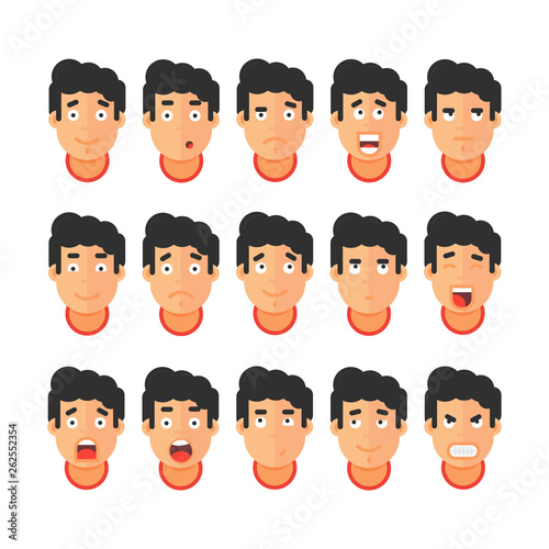 Man avatars with facial emotions isolated on white