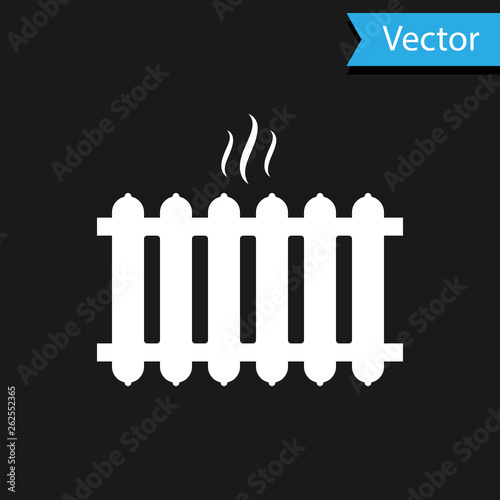White Heating radiator icon isolated on black background. Vector Illustration