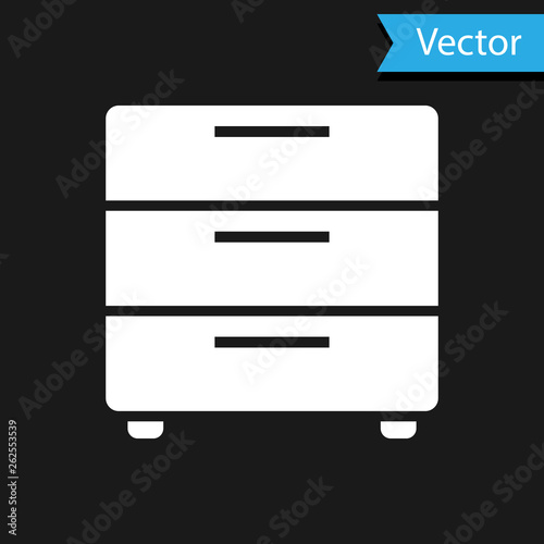 White Furniture nightstand icon isolated on black background. Vector Illustration