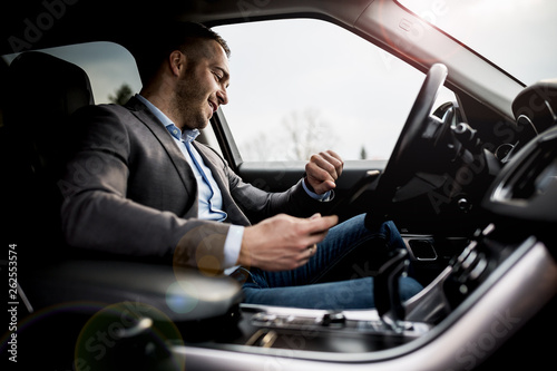 Business man sitting in the car