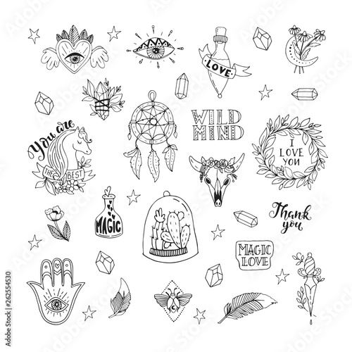 Vector Magic love stickers patch, witch craft