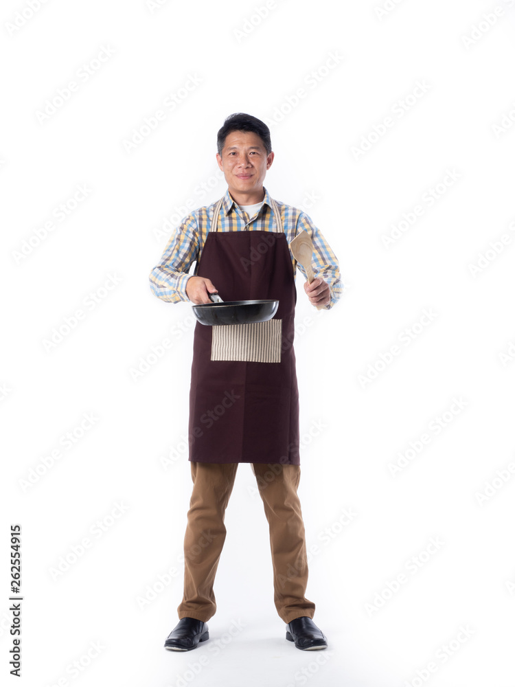 asian cook man with kitchen accessories isolate white background asian cook man with kitchen accessories isolate white background