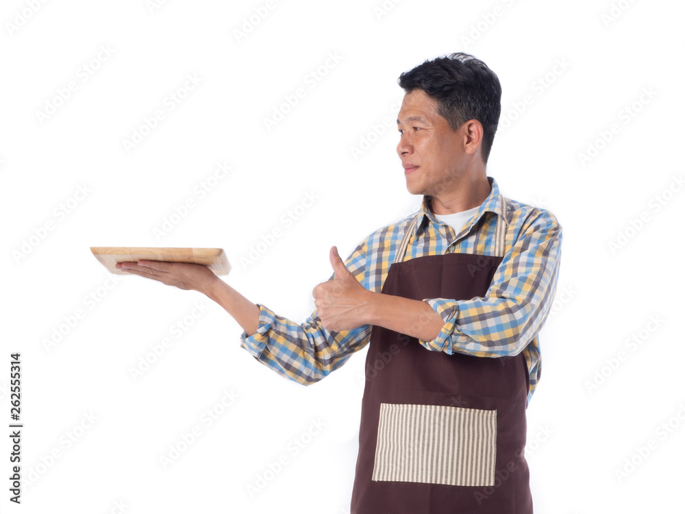 asian cook man with kitchen accessories isolate white background asian cook man with kitchen accessories isolate white background