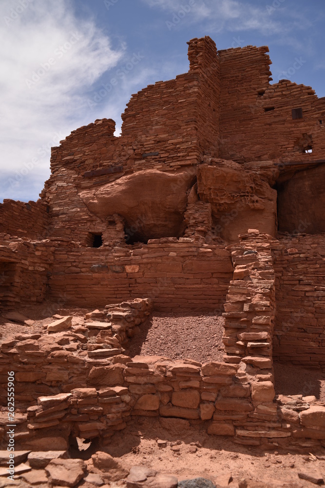 Flagstaff, AZ., U.S.A. June 5, 2018. Wupatki ruins of the Wupatki National Monument. Built circa 1040 to 1100 A.D. by the  Sinagua.  Approximately 100 people called Wupatki home by 1100 A.D. 