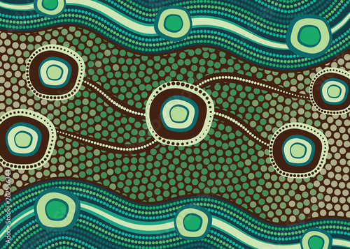 Illustration based on aboriginal style of dot  background. Connection concept