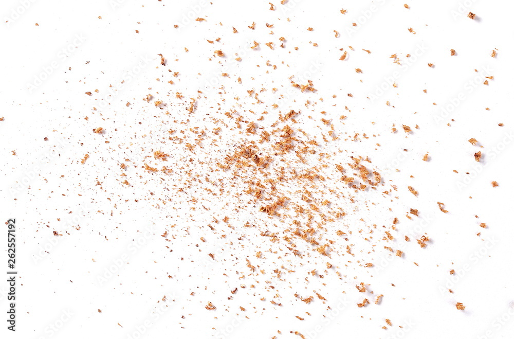 pile cinnamon powder isolated on white background, with top view pile cinnamon powder isolated on white background, with top view