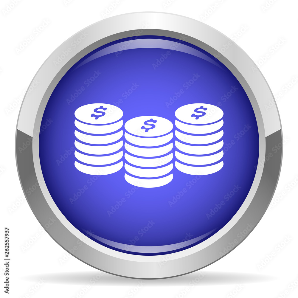 Coins icon. Set of round color buttons.