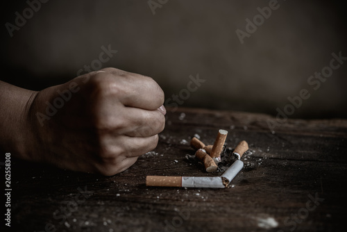 World no tobacco day,Close up hand Put out the cigarette,No smoking concept
