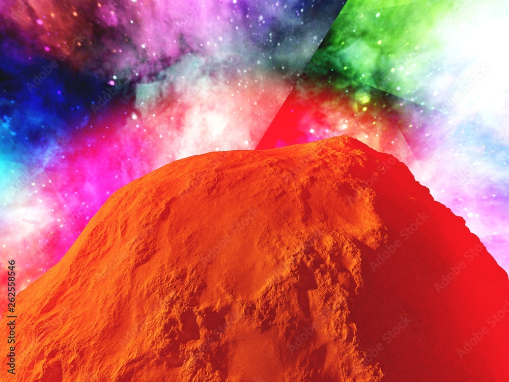 Obraz red planet against nebula background, 3d rendering