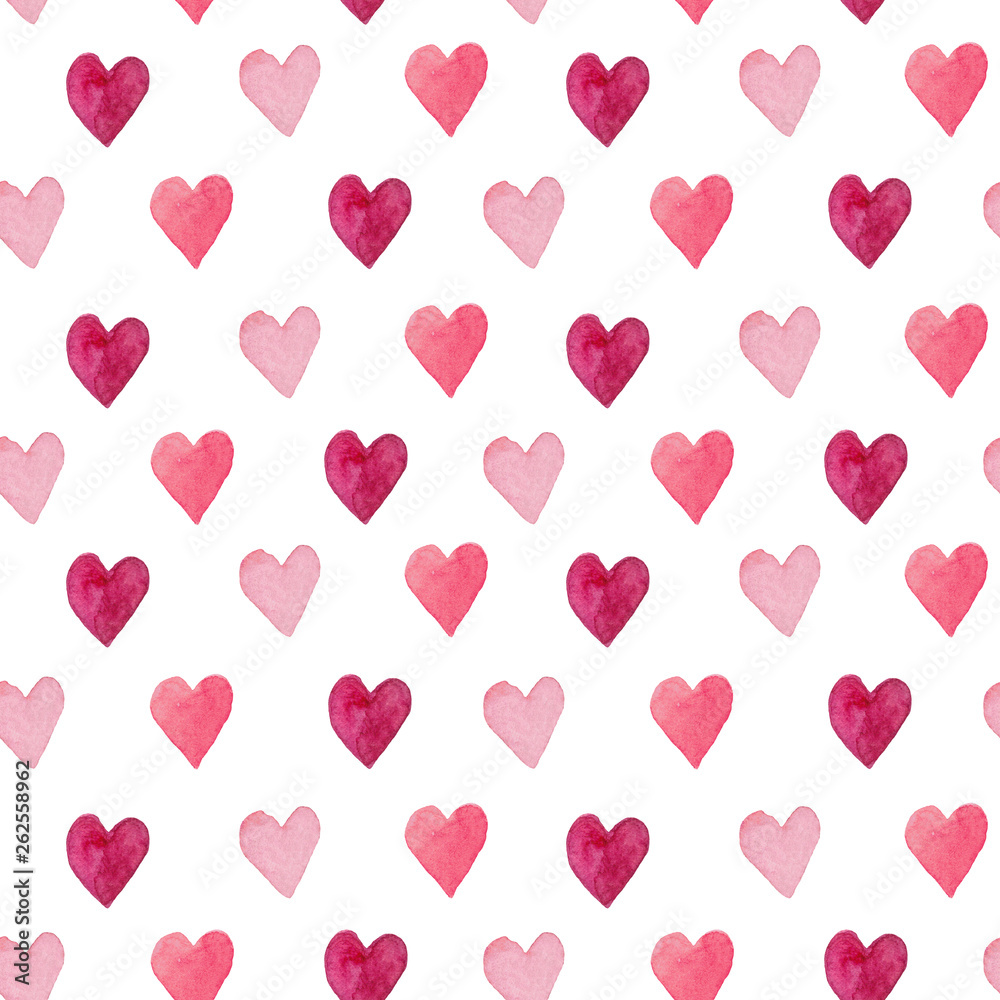 watercolor simple seamless background with hearts