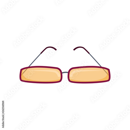 Eyeglasses with thin frame. Narrow spectacles with yellow lens. Vector illustration can be used for topics like summer, vacation, eye protection