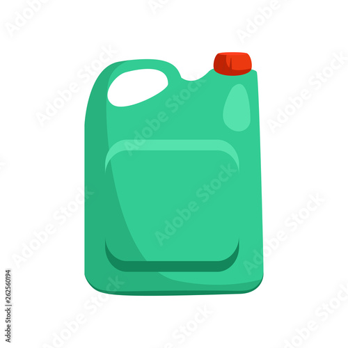 Green plastic can with handle. Container for oil, detergent, liquid. Plastic bottle concept, Vector illustration can be used for topics like waste sorting, container, canister