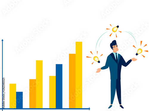 The level of income and expenses. Successful juggling ideas for business. Flat style. Cartoon vector