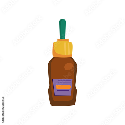Medical flask with dropper vector illustration. Oil, nasal spray, glue. Plastic bottles concept. Vector illustration can be used for topics like food, medicine, condiment