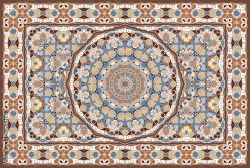 Rich Arabic ornament for carpet. Colored Persian rug.