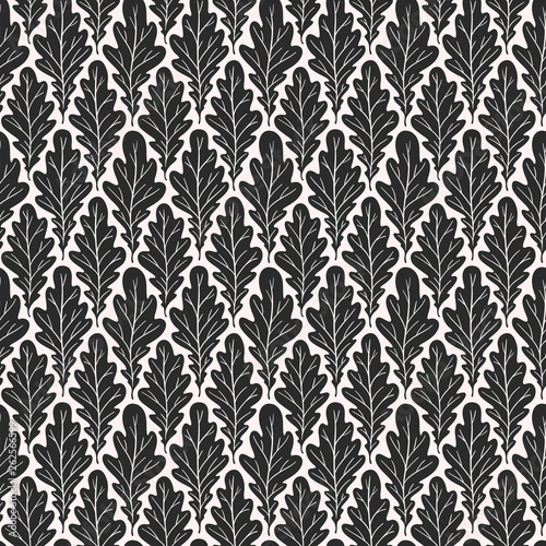 Stylized colorful silhouette oak leaves seamless pattern. Nature universal textures. Hand drawn decorative floral ornamental background. Vector illustration