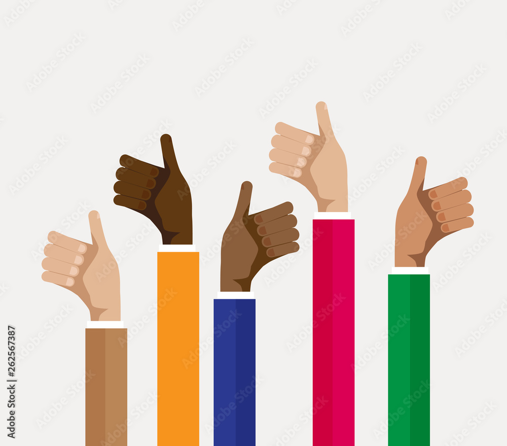 group of multicultural people thumbs up, vector illustration