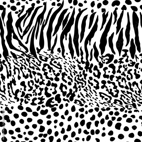 Mix animal skin prints, tiger, leopard, jaguar seamless pattern vector design.