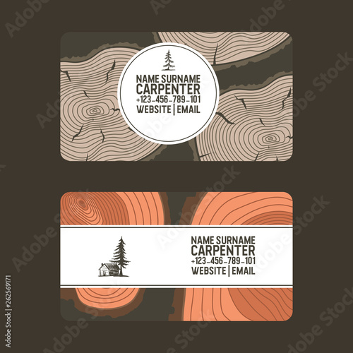 Wood vector pattern business card wooden circle rings tree log lumbers logging trunks and hardwood timbered materials in sawmill illustration backdrop lumbering set of firewoods background