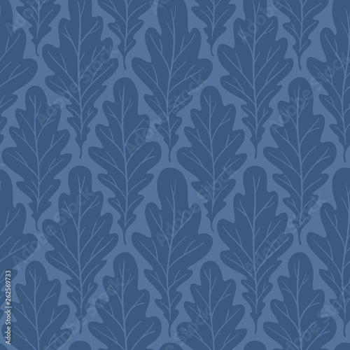 Stylized colorful silhouette oak leaves seamless pattern. Nature universal textures. Hand drawn decorative floral ornamental background. Vector illustration