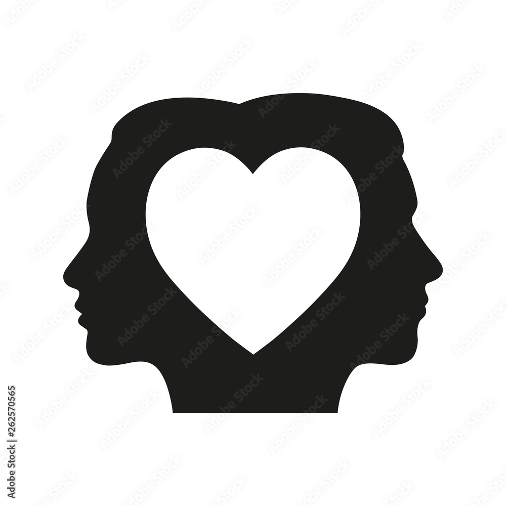 silhouette of the head of a man and a woman with a heart on a white background silhouette of the head of a man and a woman with a heart on a white background