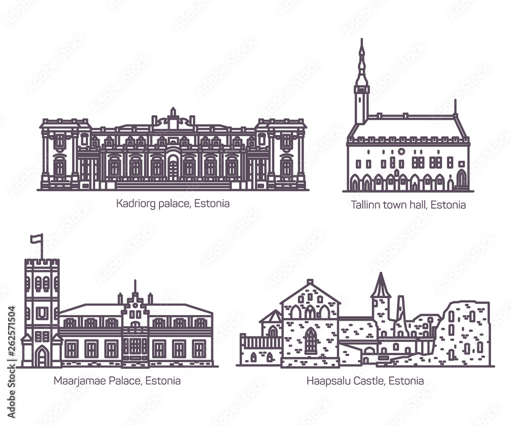 Set of isolated Estonia or Estonian old buildings