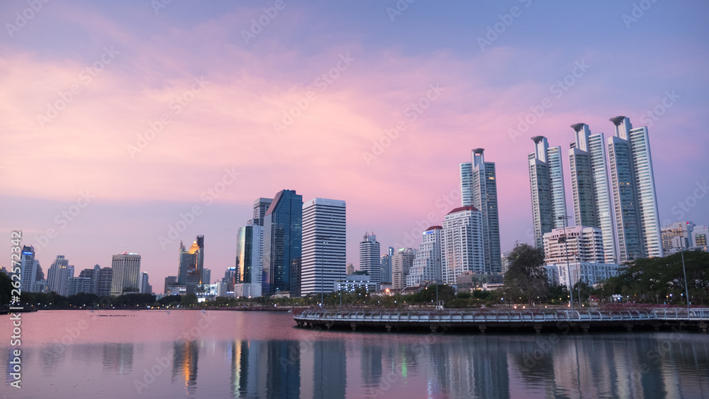Beautiful cloud movement in the sky. Day to night timelapse of Bangkok cityscape Beautiful cloud movement in the sky. Day to night timelapse of Bangkok cityscape