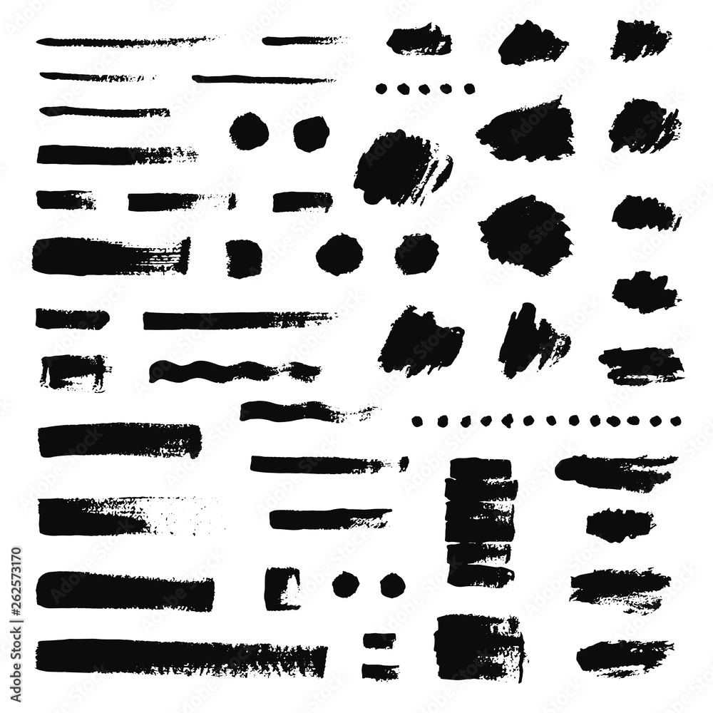 Set of different hand drawn brush strokes. Grunge texture
