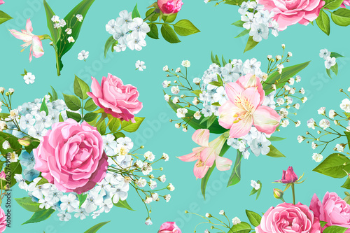 Seamless pattern with rose flowers