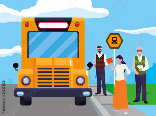 teachers group in the bus stop