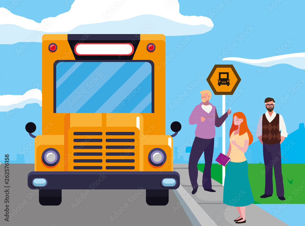 teachers group in the bus stop