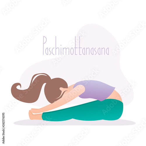 Girl doing yoga pose, Paschimottanasana Seated Forward Bend
