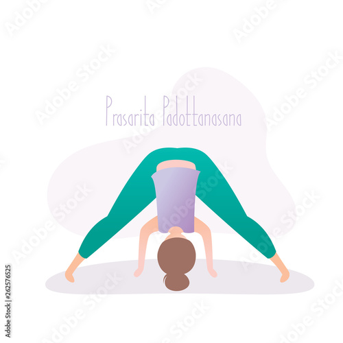 Prasarita Padottanasana or Wide-Legged Standing Forward Bend asana in hatha yoga