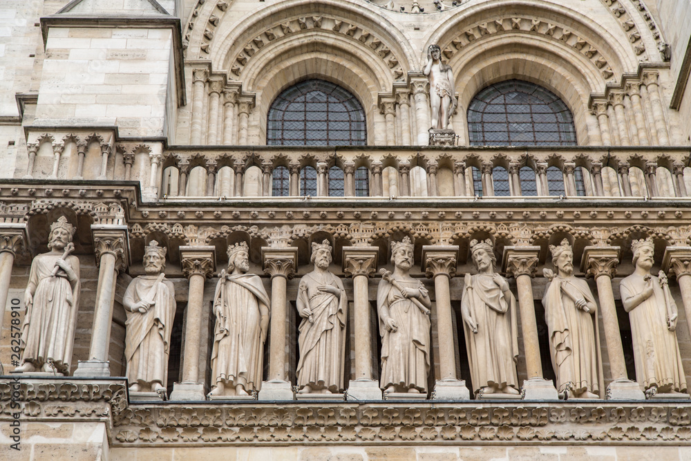 Carved Statues on the Facade of Notre Dame Cathedral