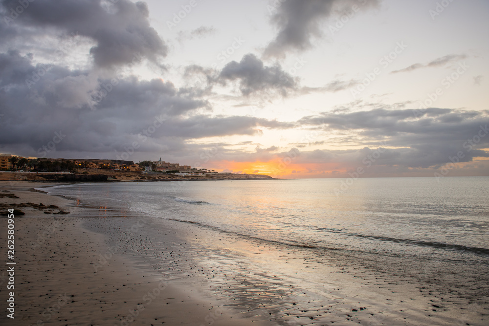 empthy beach sun rise sunset in canary islands fuerteventura 